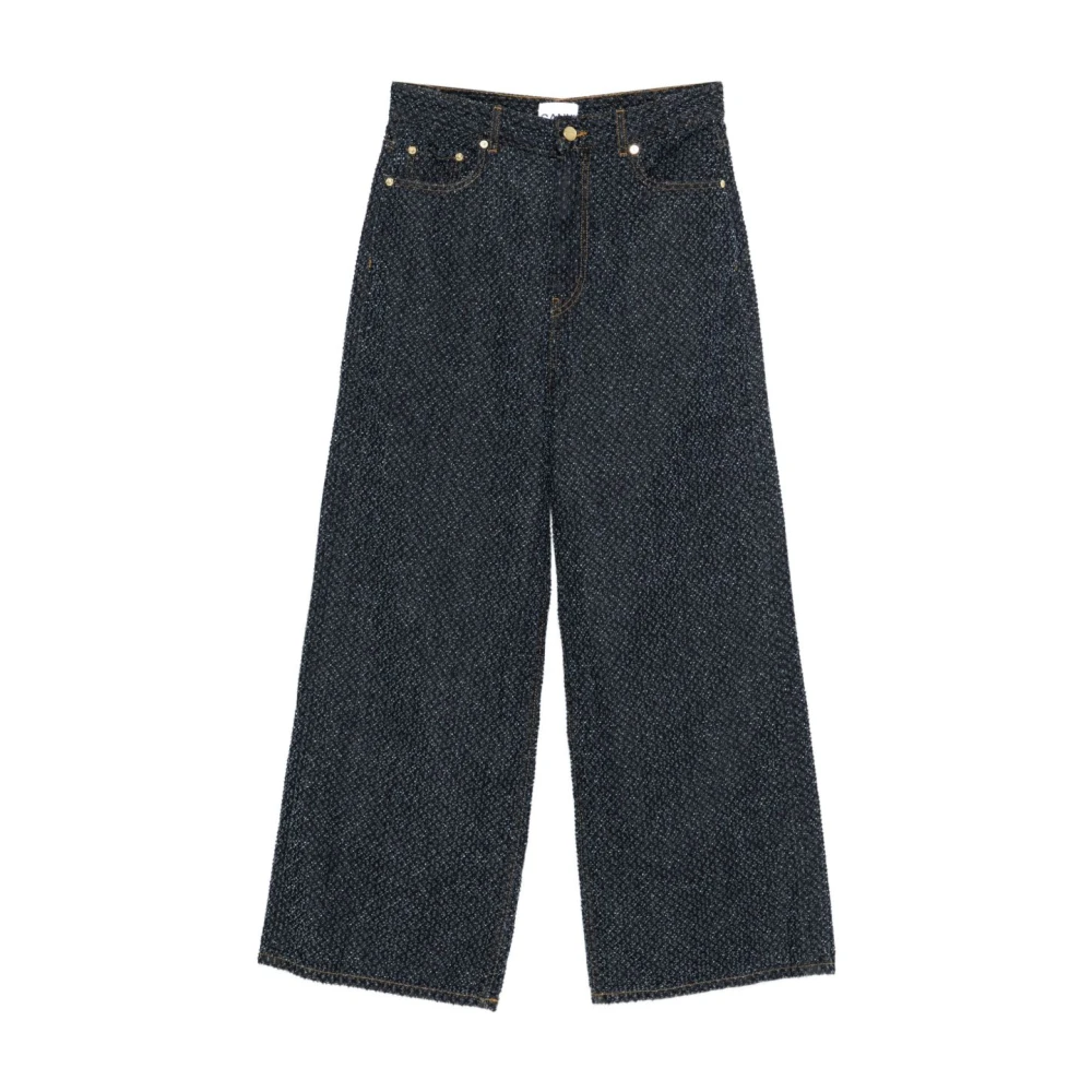 Ganni , Wide Jeans, Female, Blue, W27, Textured Wide Jeans