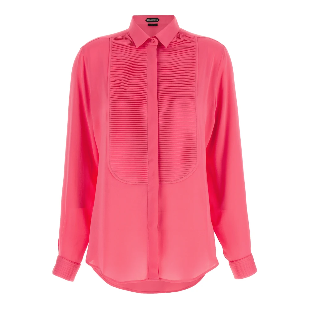 Tom Ford Women's Pink Silk Tuxedo Shirt With Pleated Plastron