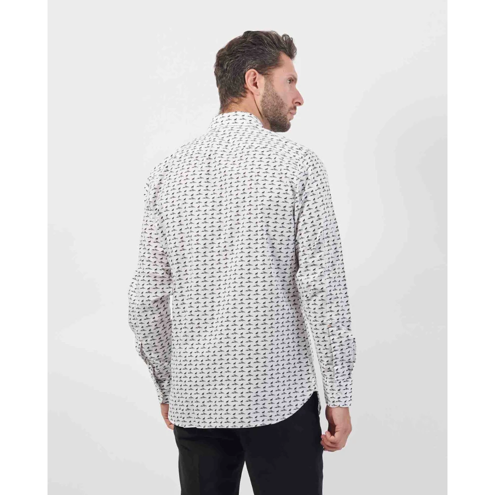 Hugo Boss Witte Katoenen Klassieke Overhemd met All-Over Print White Heren
