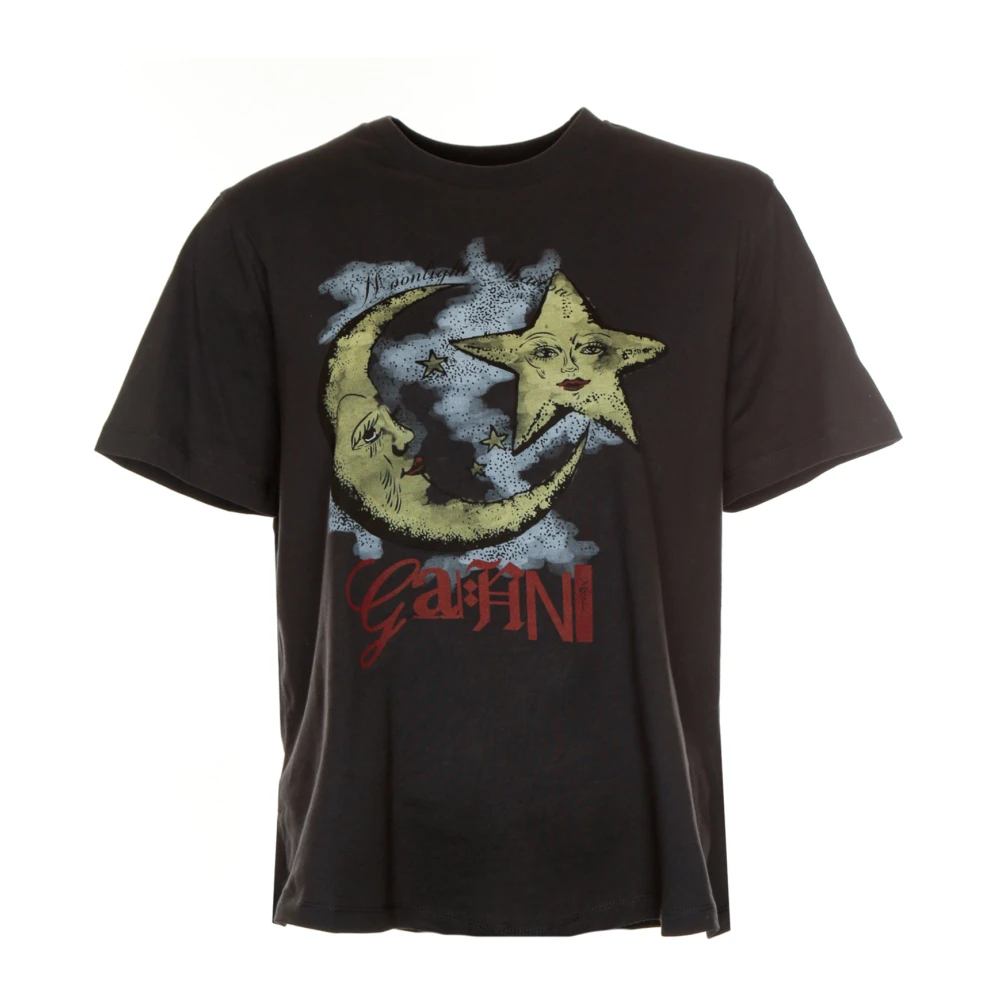 Ganni Maanlicht Jersey T-shirt met voorprint Gray Heren