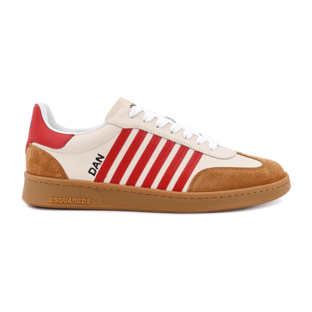 Dsquared2 Beige Läder Sneakers Snörning Gummi Sula Multicolor, Herr