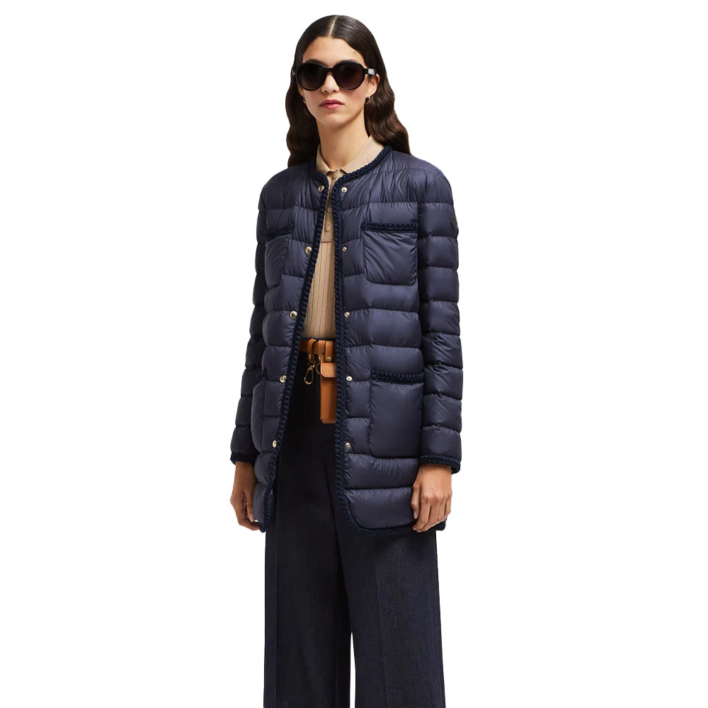 Moncler Lange donsjas marineblauw Modern Elegant Blue Dames