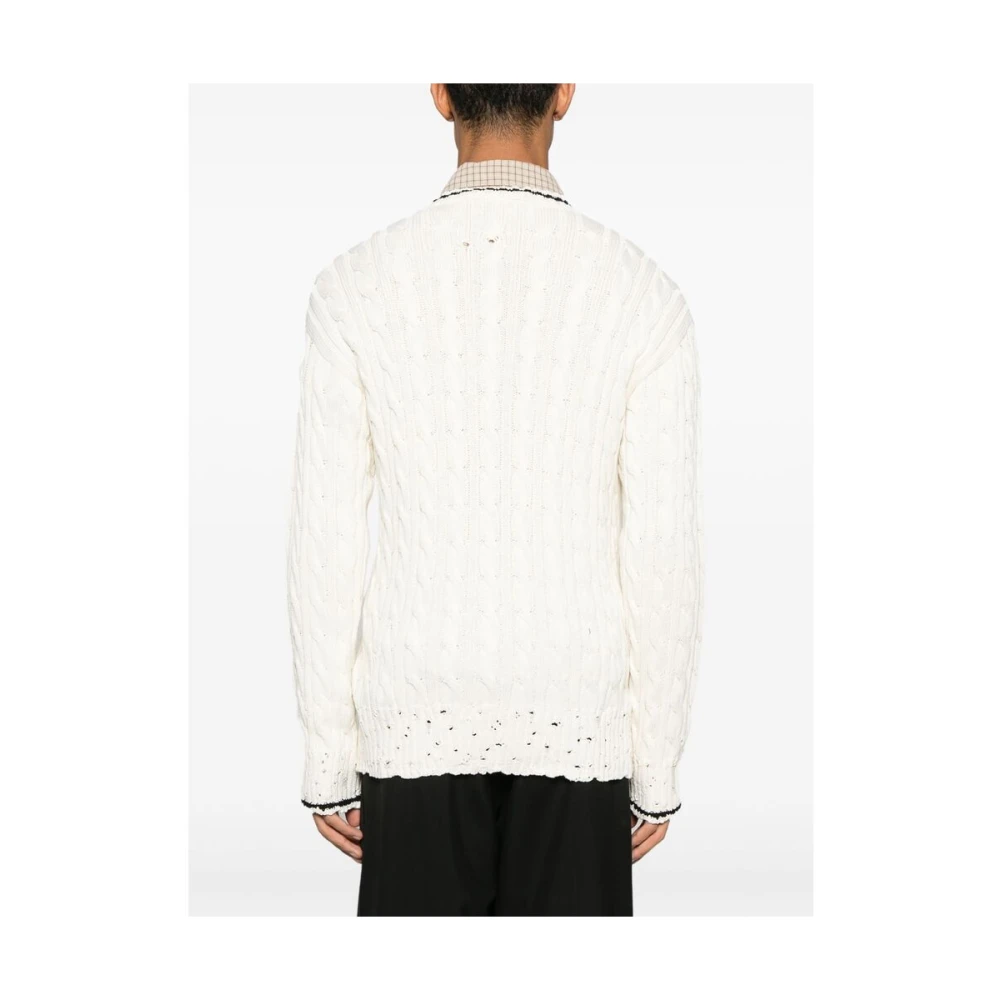 Marni Gestreepte boordtrui met logoborduursel White Heren