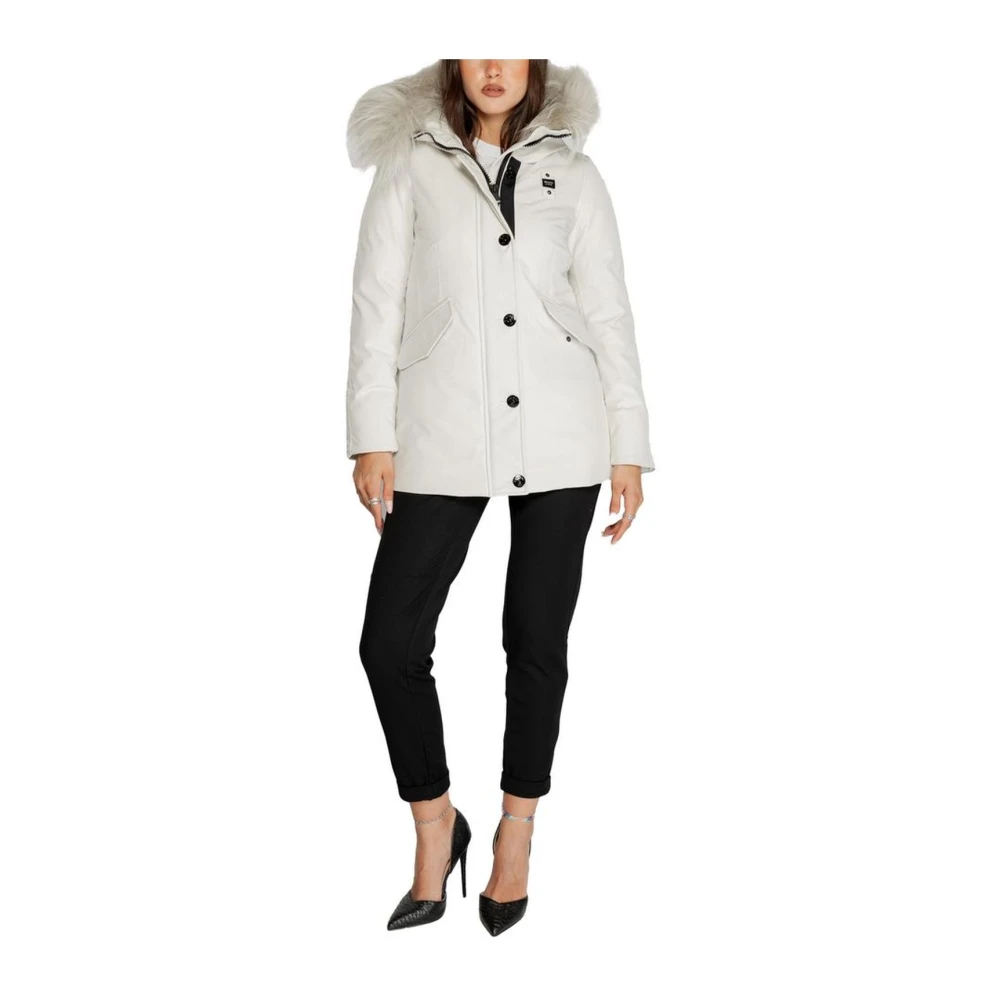 Blauer Witte Polyester Blend Dames Herfst Winter Jas White Dames