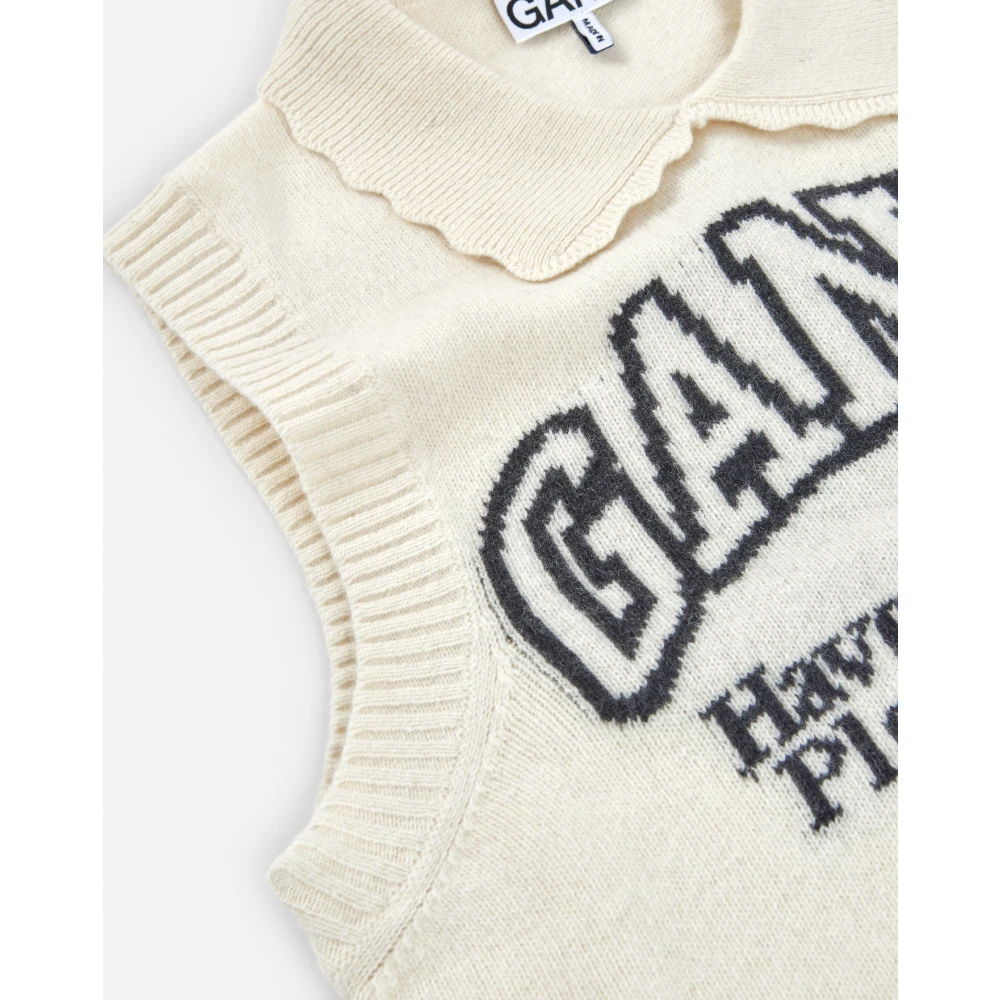 Ganni Grafische Wolmix Kraag Vest White Dames