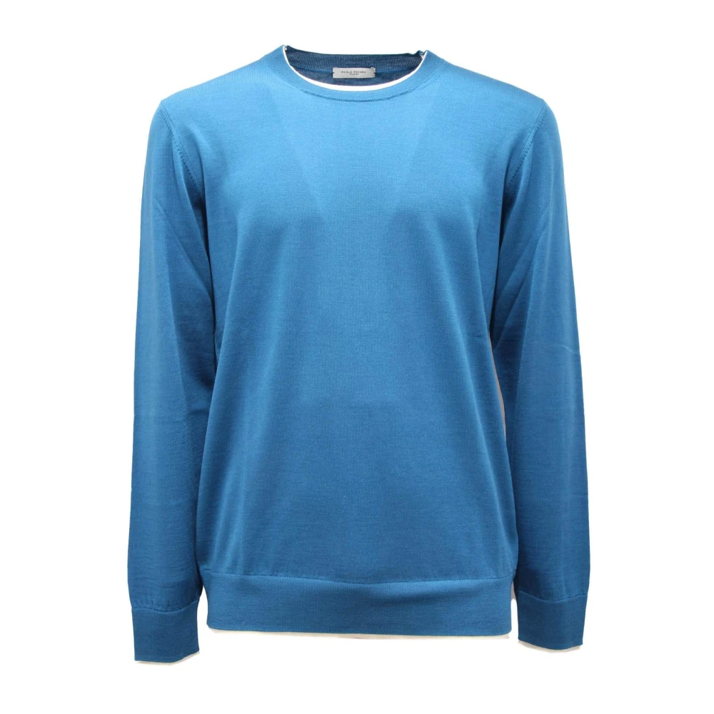Paolo Pecora Men's Blue Maglione Wool Jumper - Round-Neck Knitwear - Xl - Knitwear