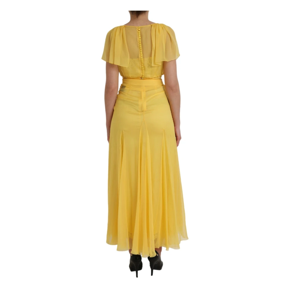Dolce & Gabbana Gele zijden maxi-jurk met riem Yellow Dames