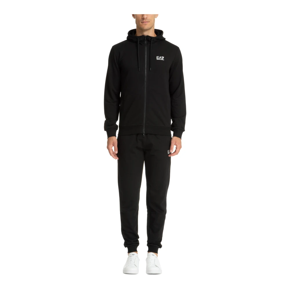 Emporio Armani EA7 Effen Tracksuit met Capuchon en Zakken Black Heren