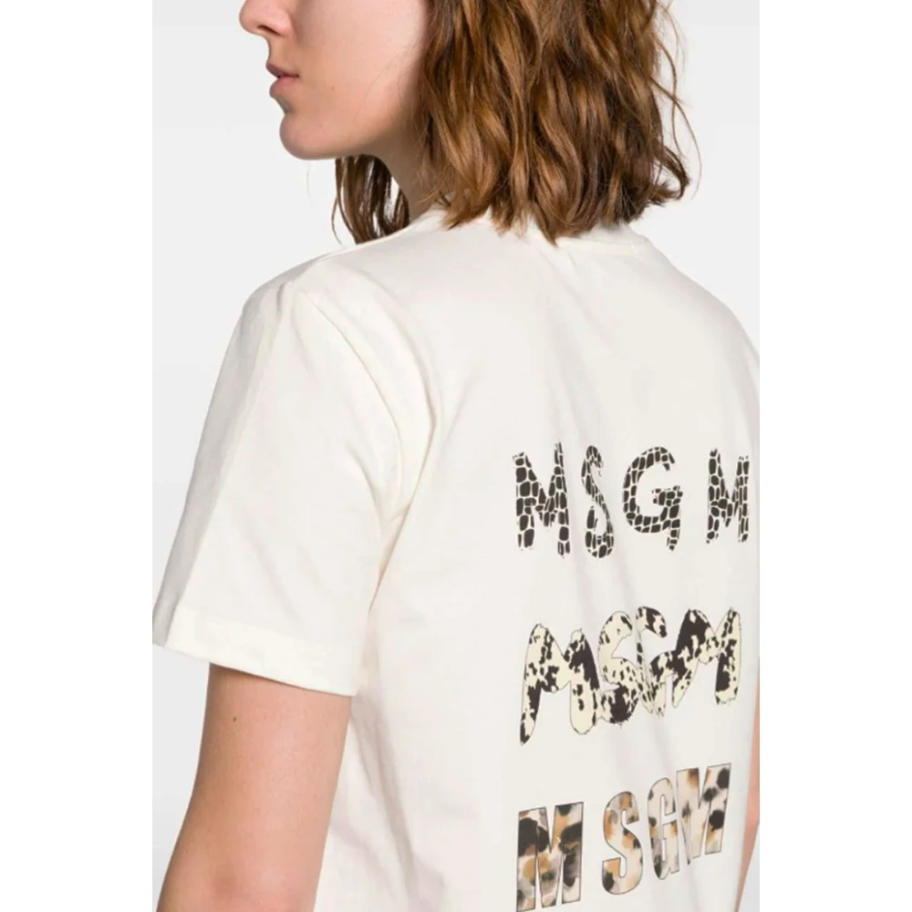 Msgm Wit Katoenen Logo Print Crew Neck T-shirt White Dames