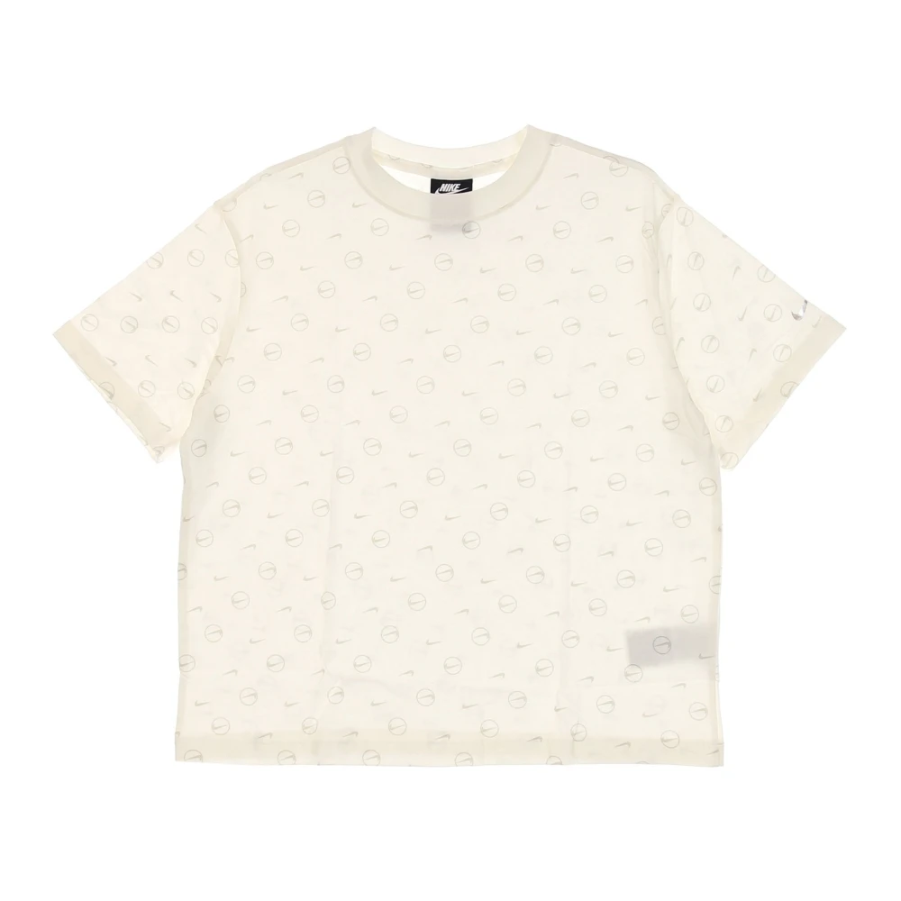 Nike Women's Beige Training T-Shirts & Tops, M, All Over Print Boyfriend Tee