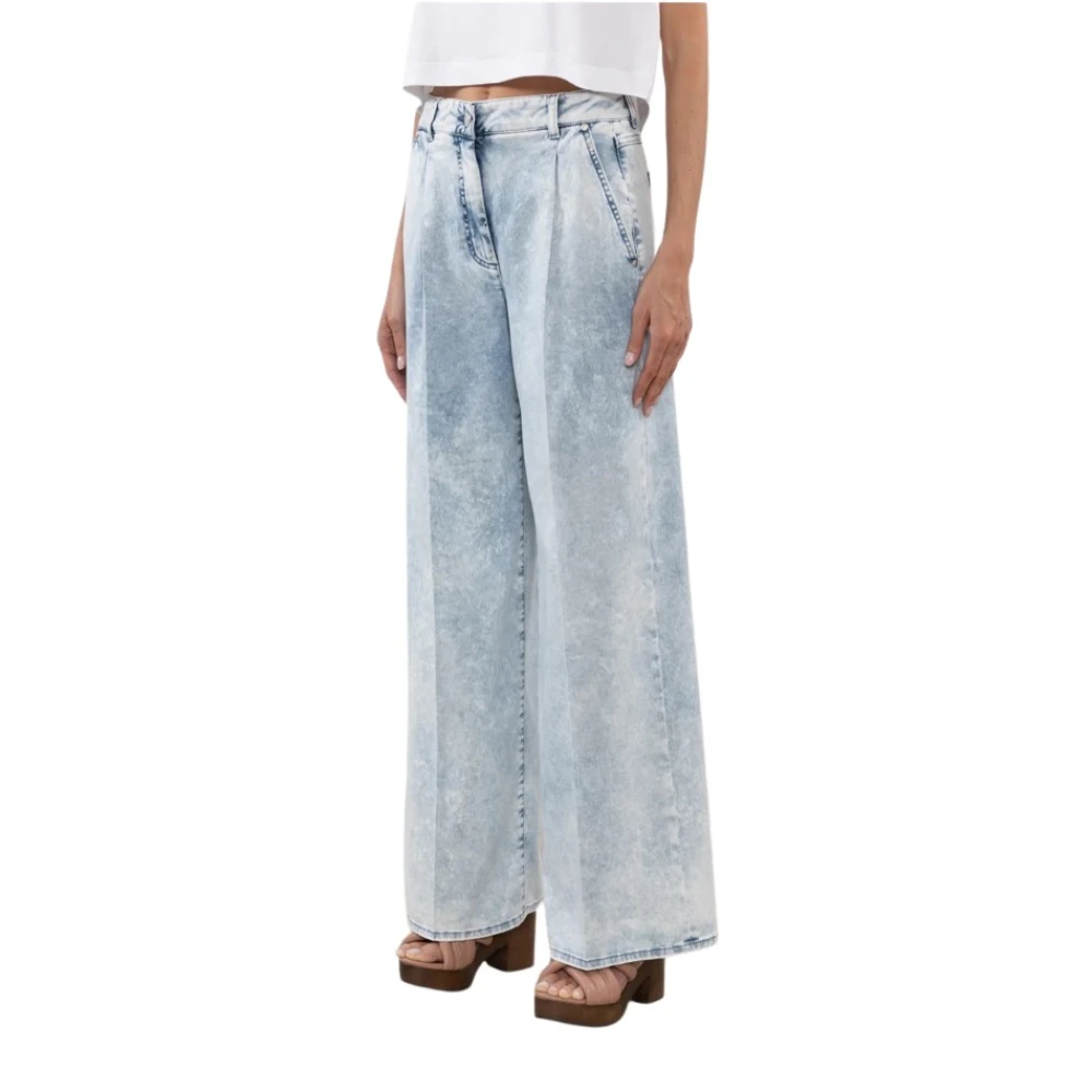 PESERICO Denim Katoen Tencel Broek met Zakken Blue Dames