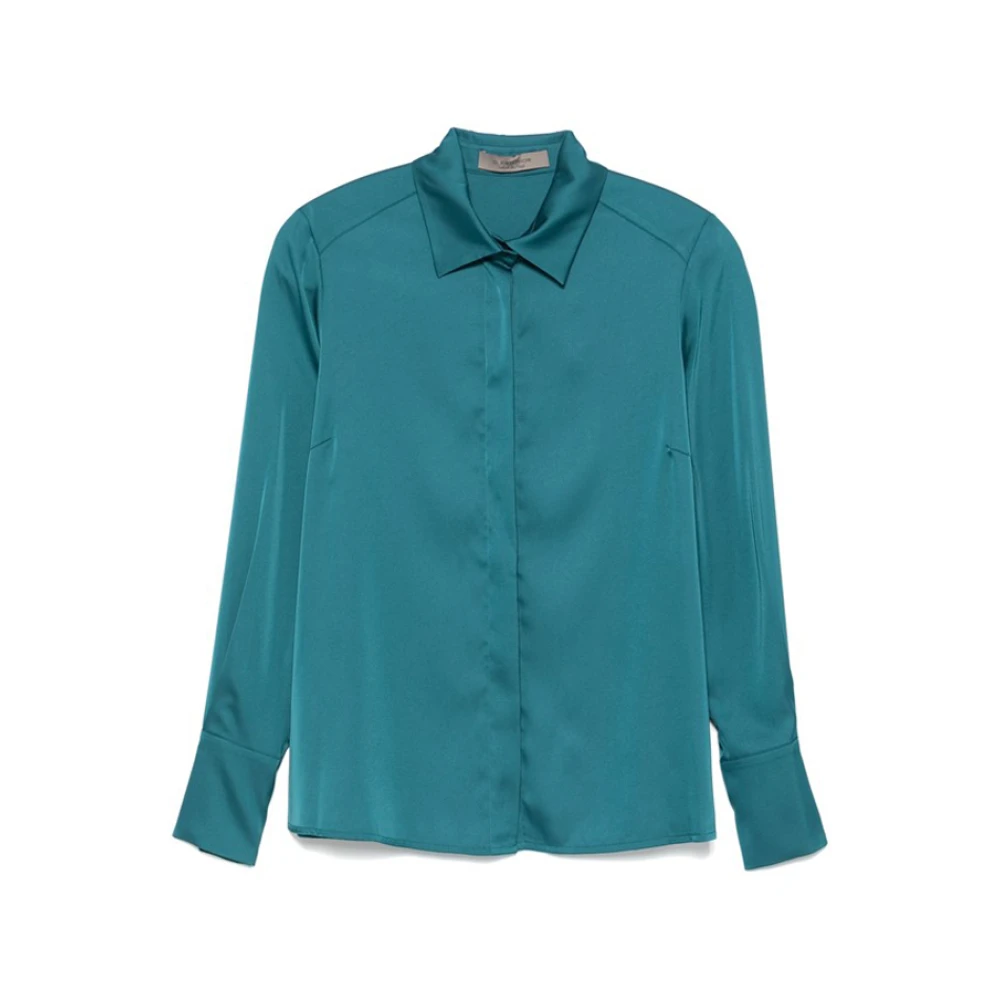 D.Exterior Teal Satijnen Overhemd met Klassieke Kraag Green Dames