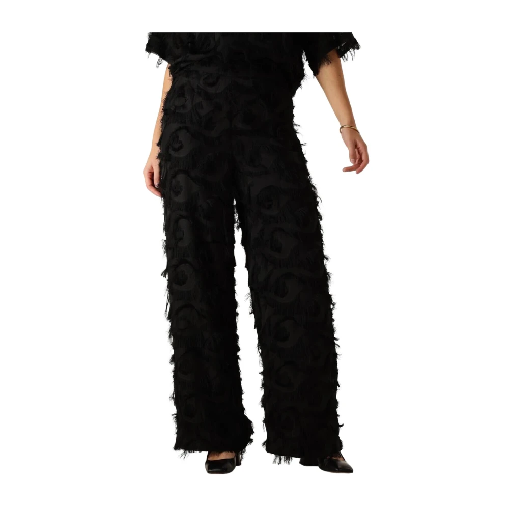 Minus Elegante franje hoge taille broek Black Dames