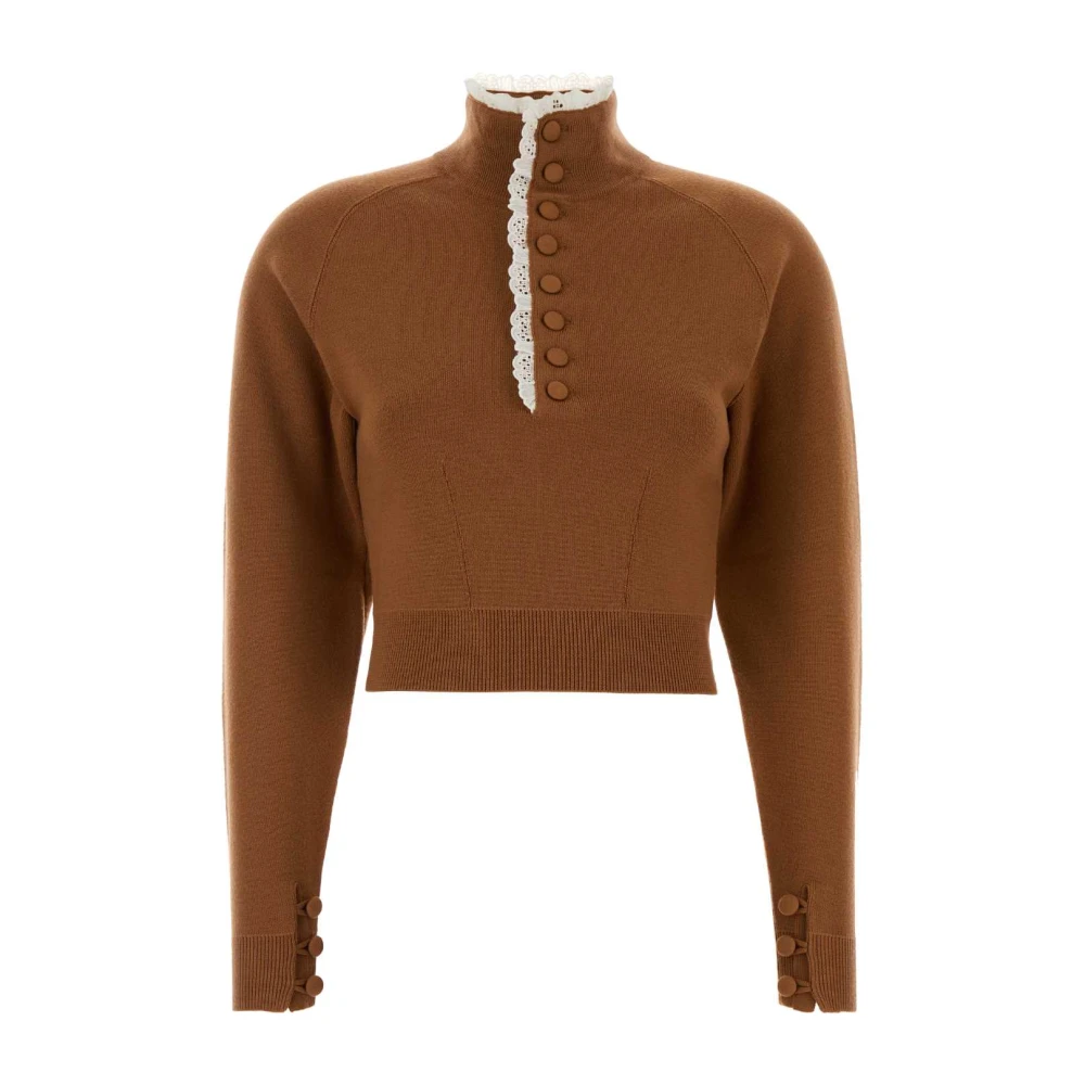 Chloé Women's Brown Turtlenecks, S, Ruffled Turtleneck Jumper