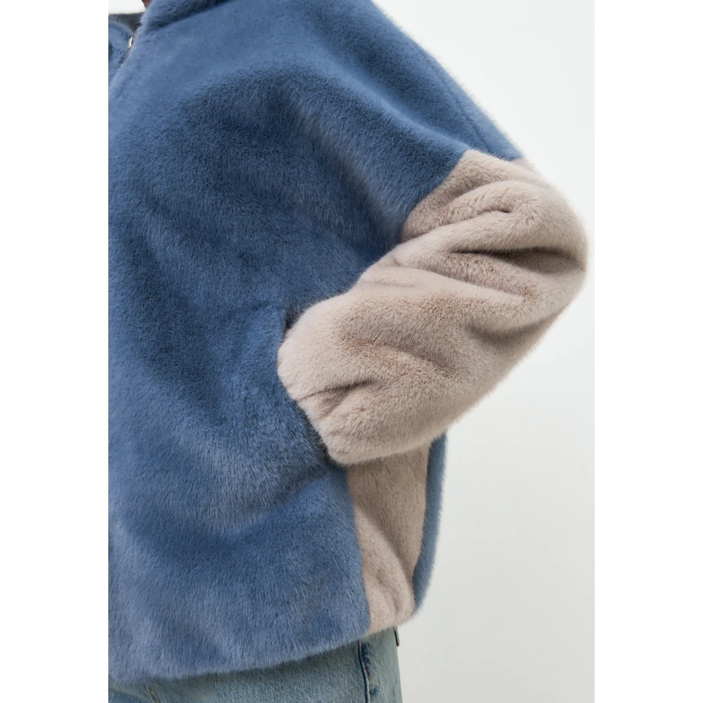 Cesare Gaspari Stijlvolle Hooded Faux Fur Jacket Reyna Blauw Blue Dames