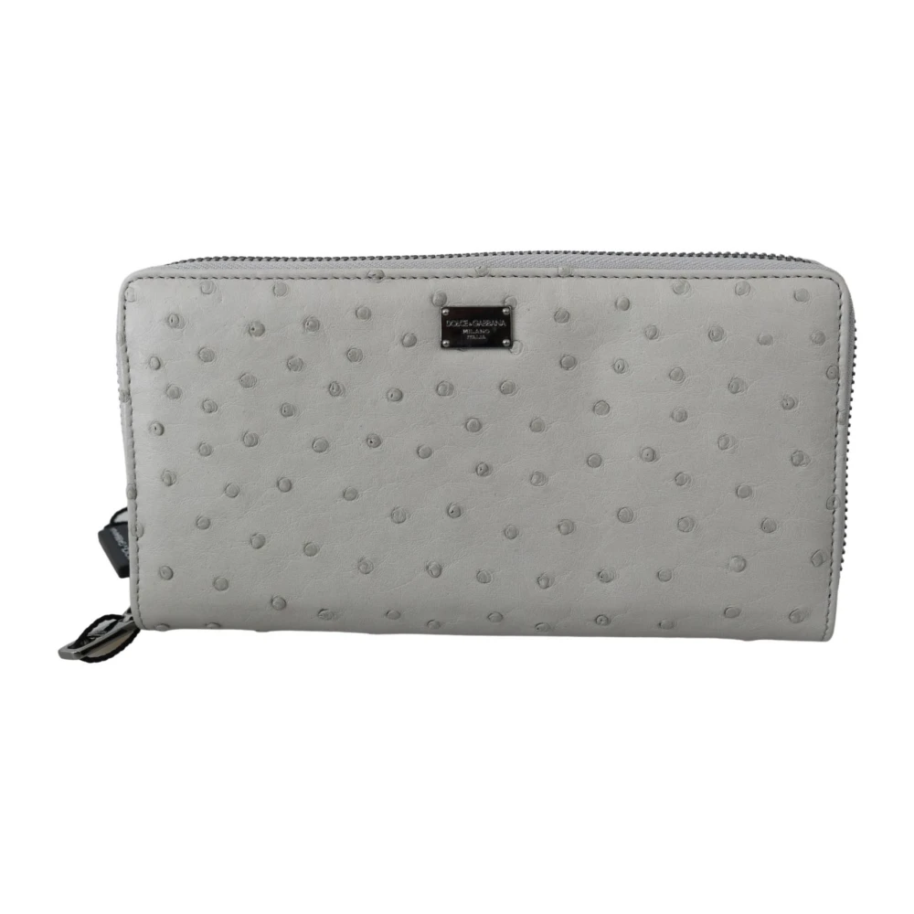 Dolce & Gabbana , Wallets & Cardholders, Female, Gray, One Size, White Ostrich Leather Men`S Clutch Wallet