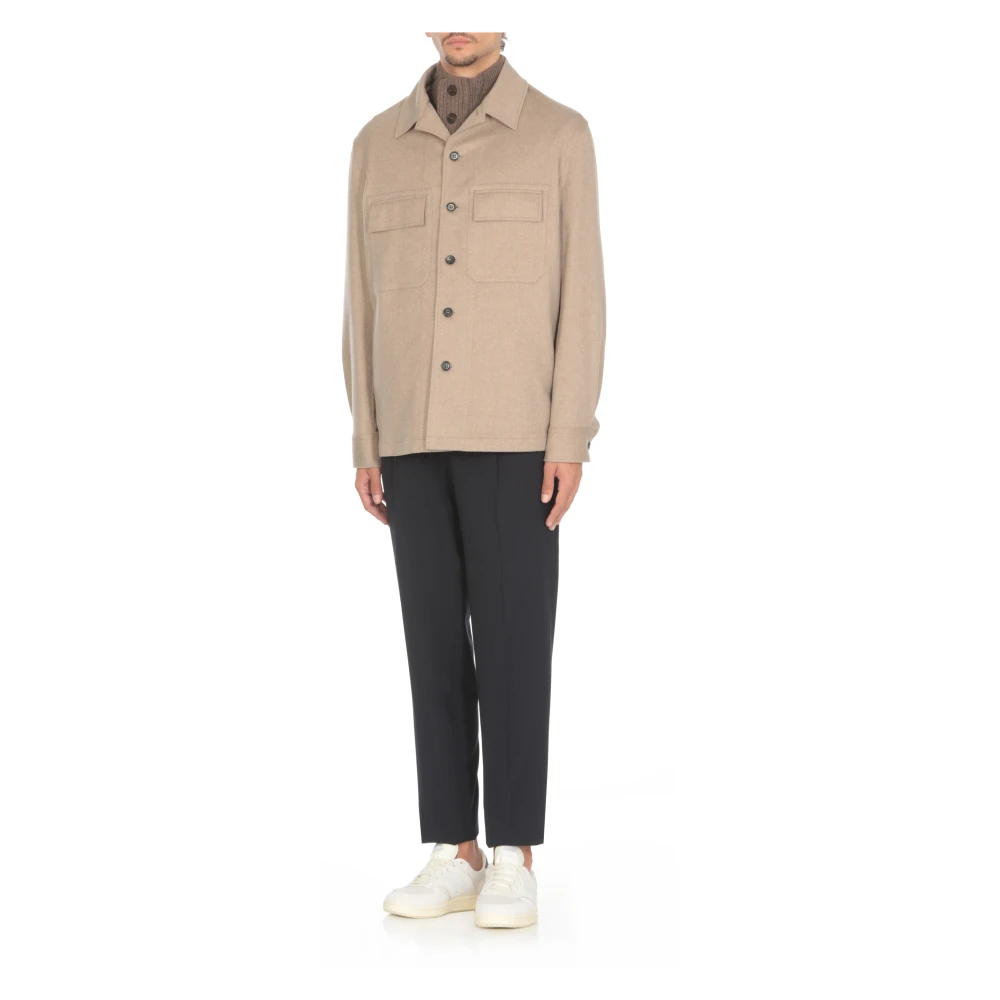 Ermenegildo Zegna Beige Cashmere Overshirt met Kraag Beige Heren