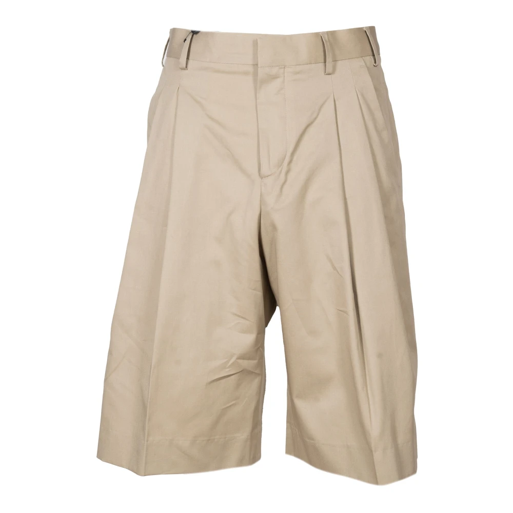 Laneus Men's Beige Baggy Cotton Bermuda Shorts - Casual Shorts - L - Shorts