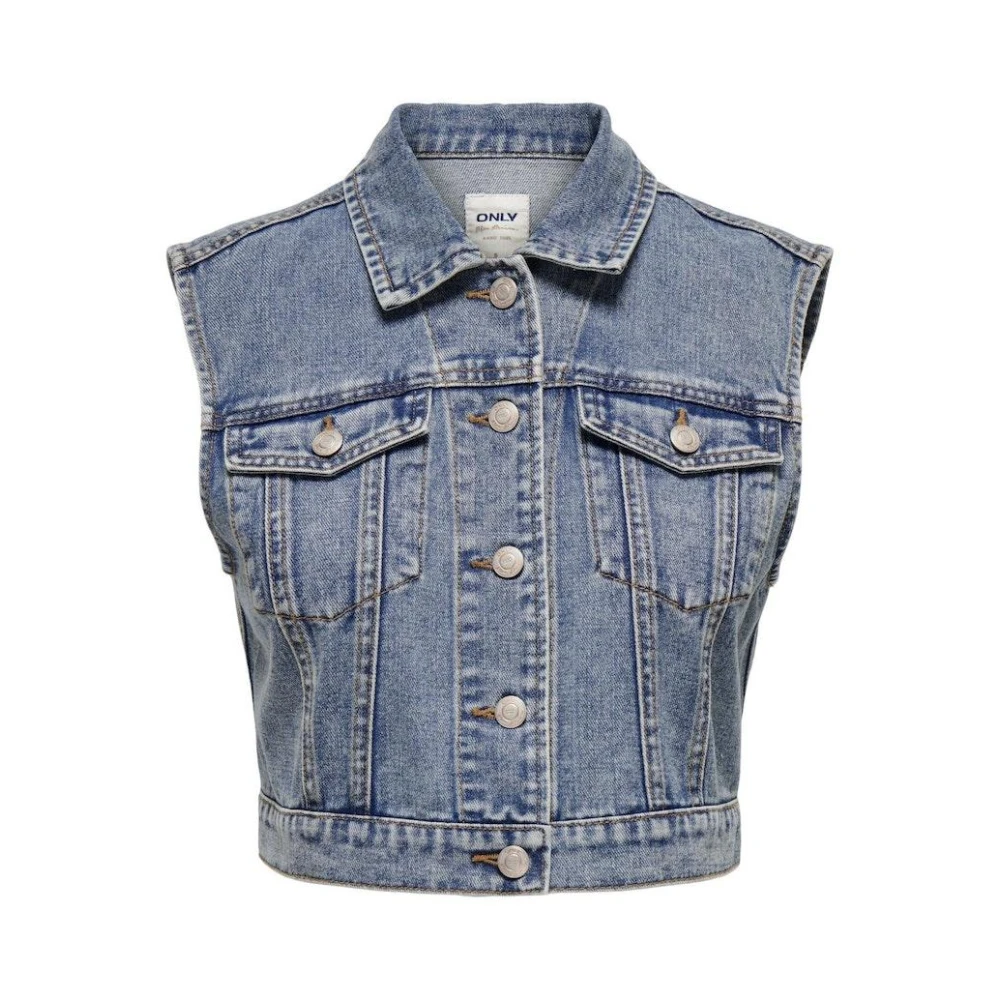 Only Blauw Denim Vest Blue Dames