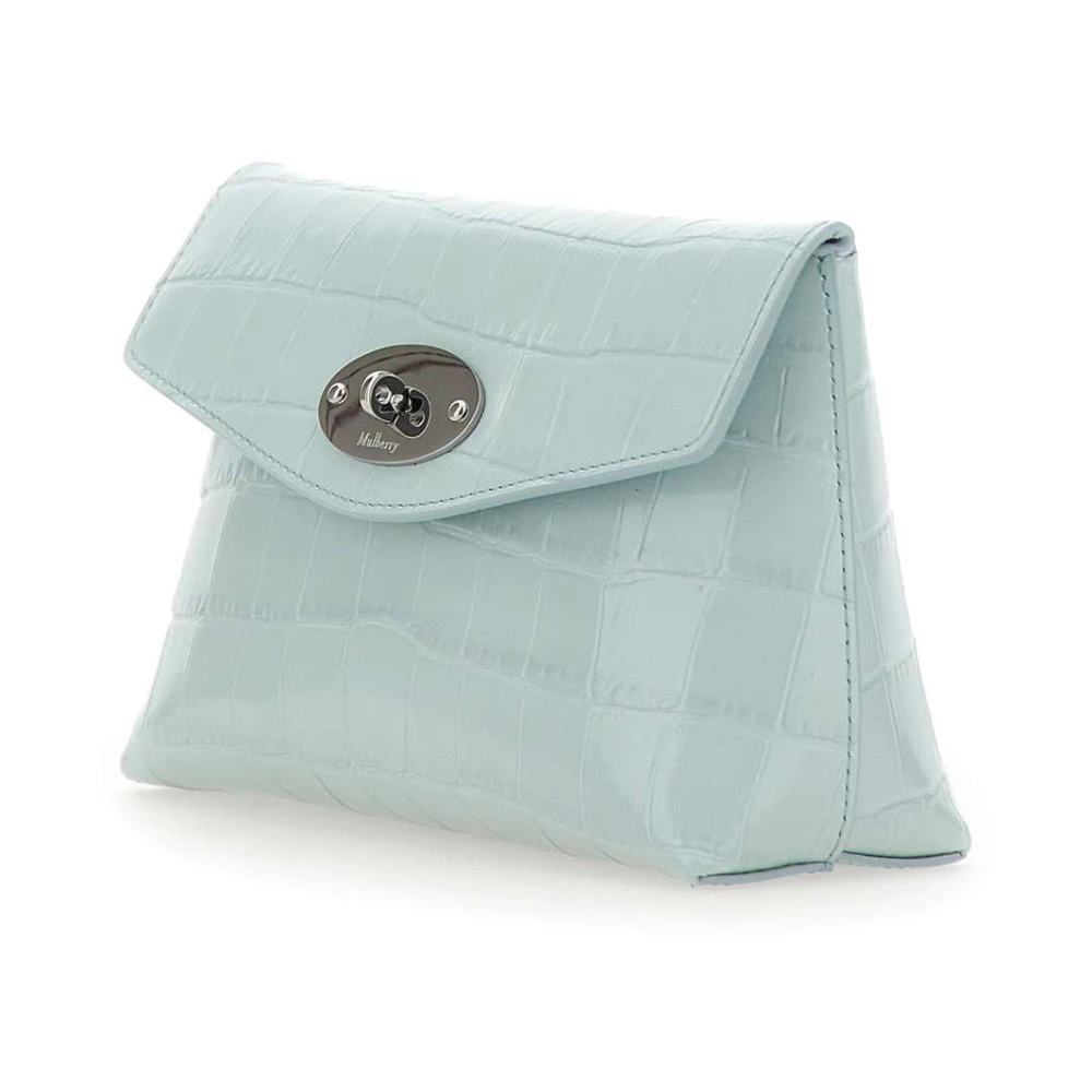 Mulberry Blauwe Krokodillenprint Leren Clutch Tas Blue Dames