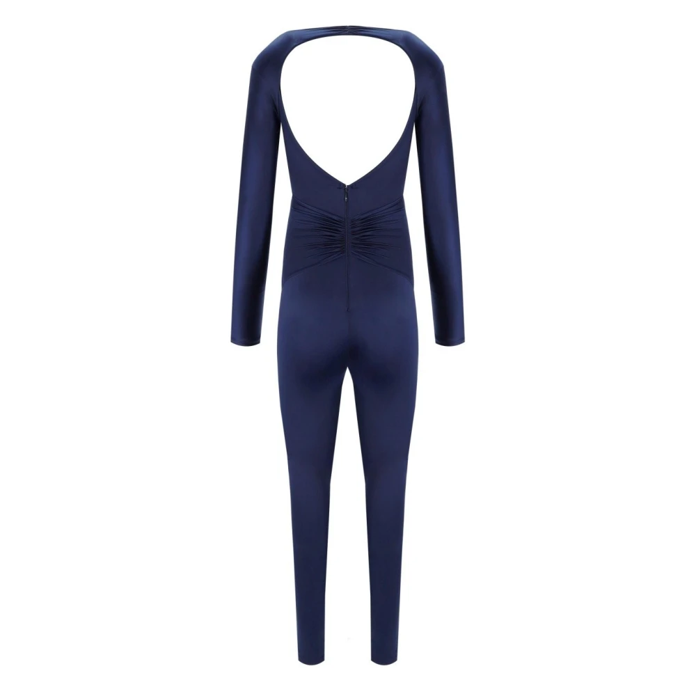 Elisabetta Franchi Navy Jumpsuit met Maxi Bow Blue Dames