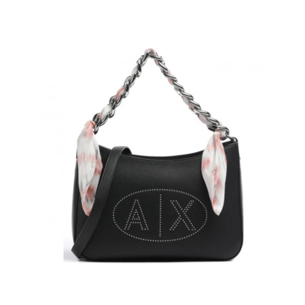 Armani Exchange Women's Black Handbags, One Size, Chain Handbag With Ribbon