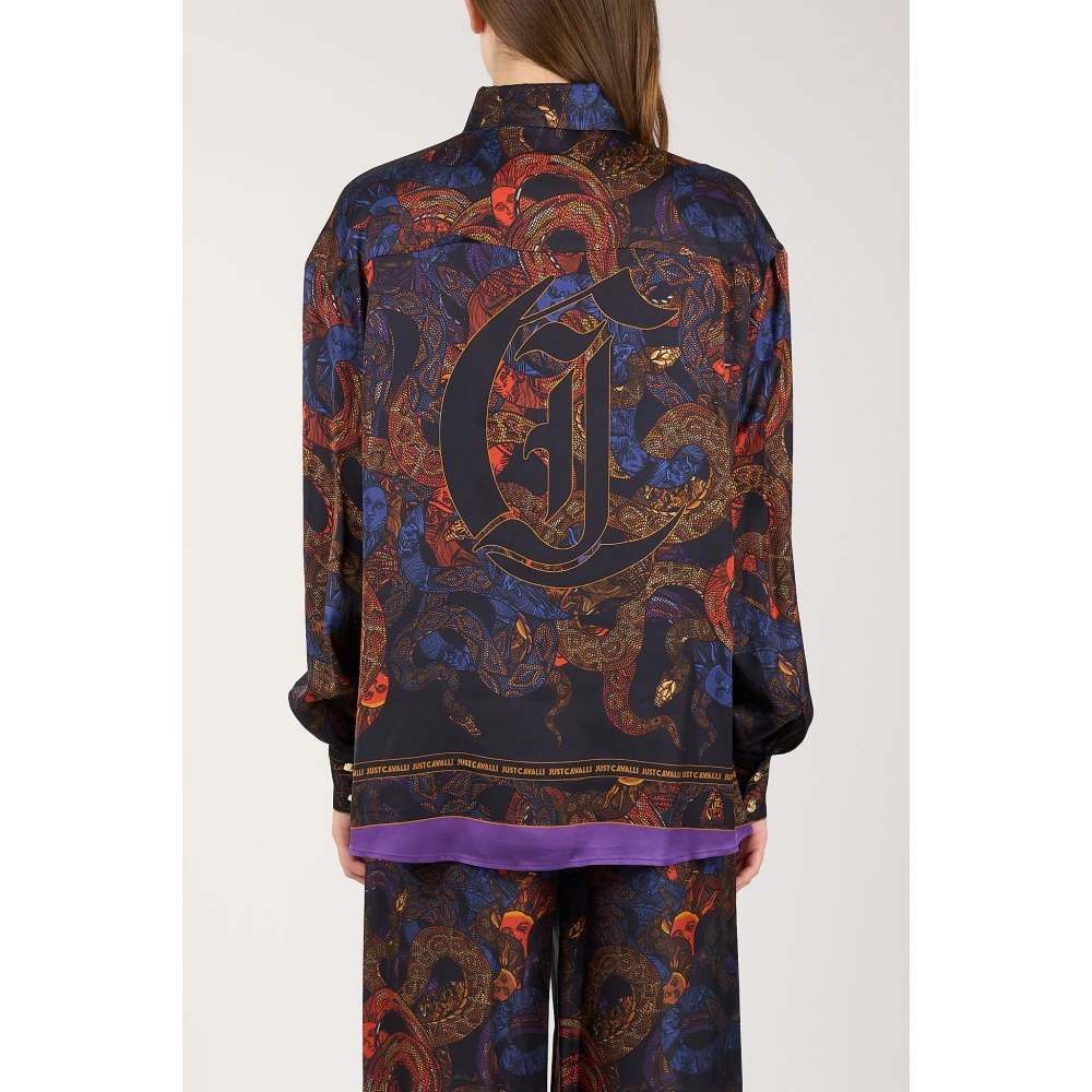 Just Cavalli Gedrukte satijnen overhemd met knoopsluiting Multicolor Dames