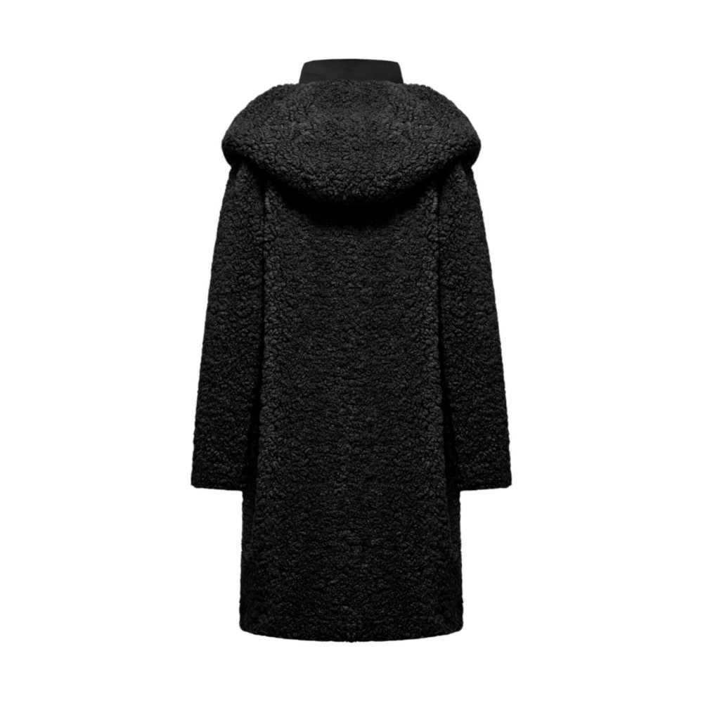 BomBoogie Zwarte Lange Jas met Afneembare Kraag Black Dames