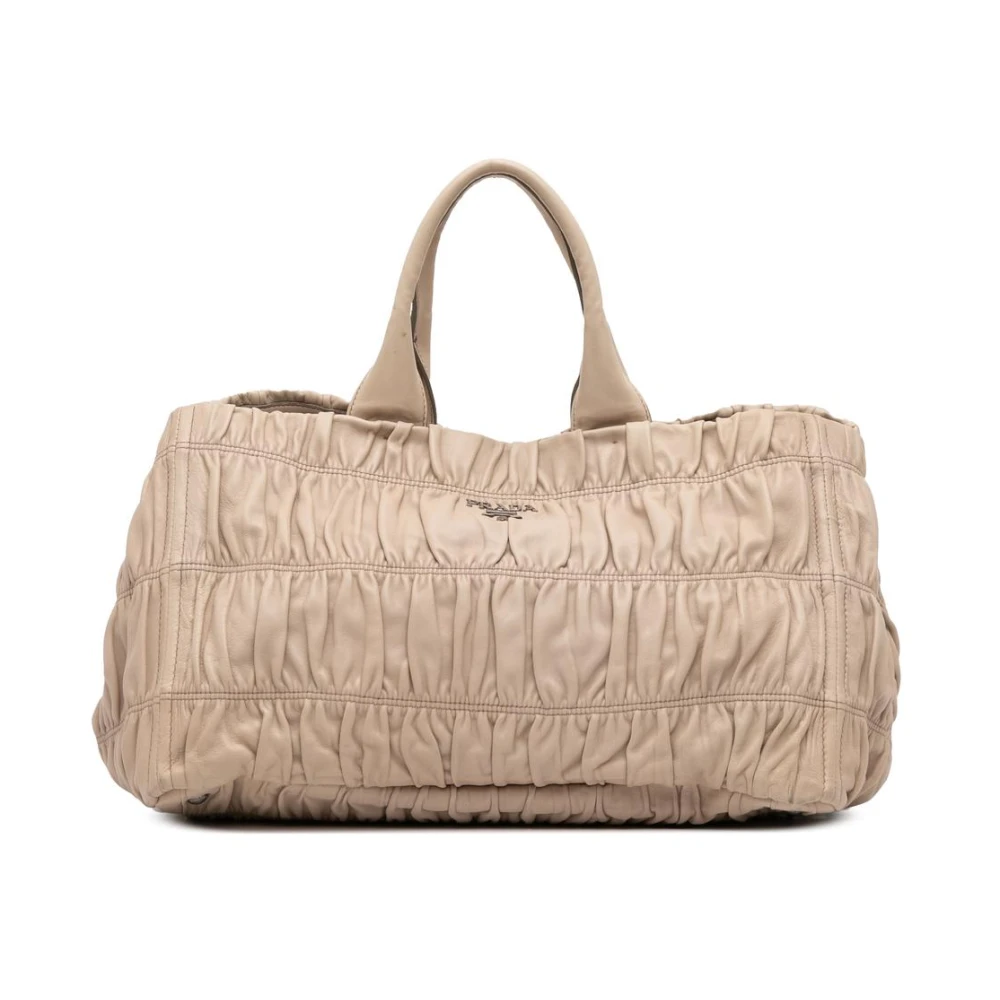 Prada Vintage Women's Brown Pre-Owned Ruched Leather Handbag