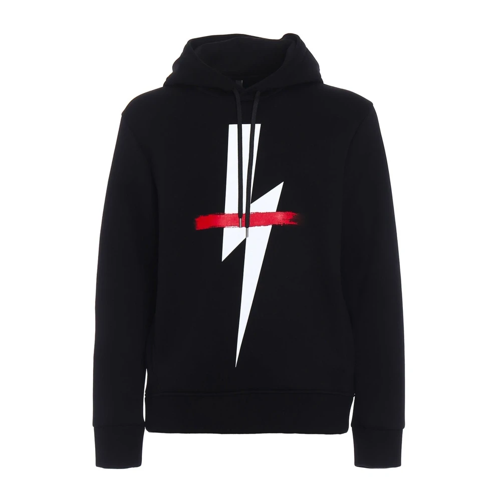 Neil Barrett Logo Hoodie Bliksemprint Black Heren