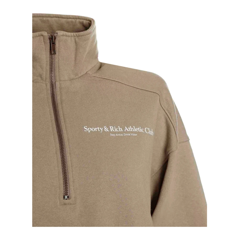 Sporty & Rich Athletic Club Quarter Zip Sweatshirt Beige Heren