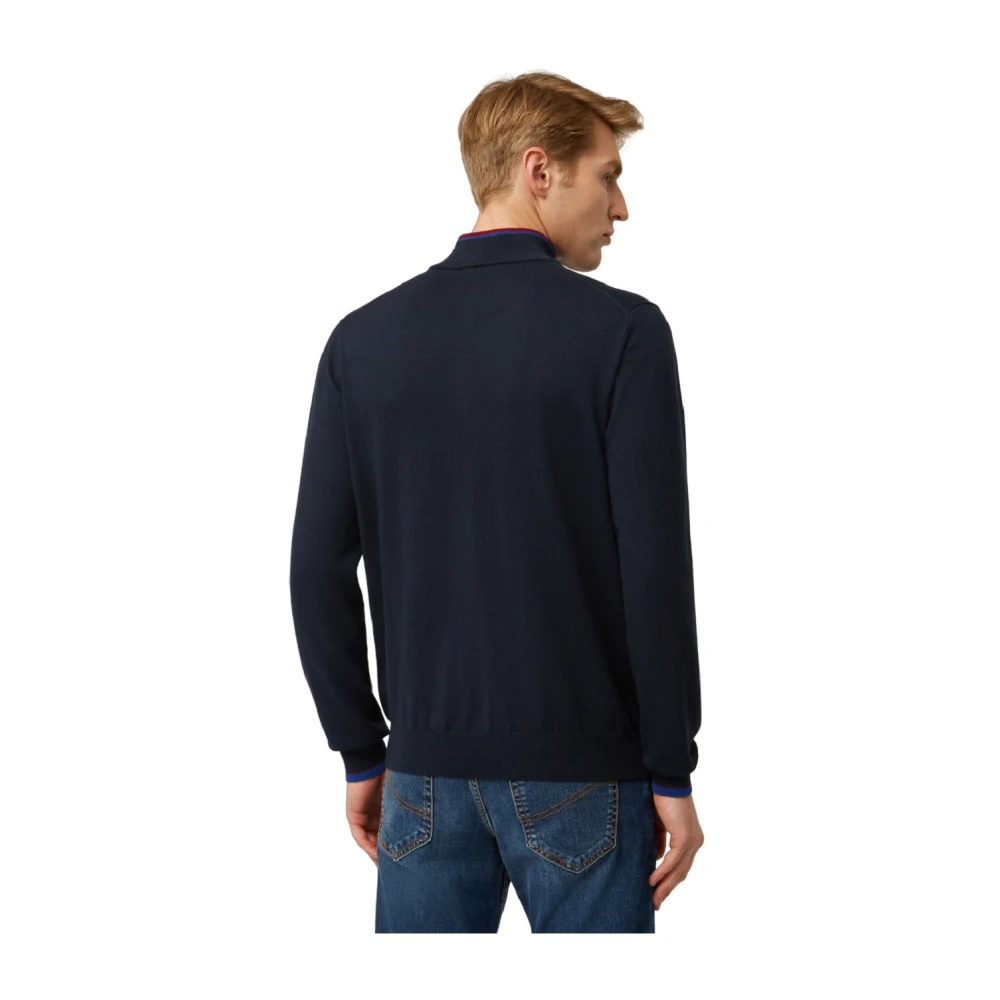 Harmont & Blaine Blauwe Wol Katoen Zip Sweater Blue Heren