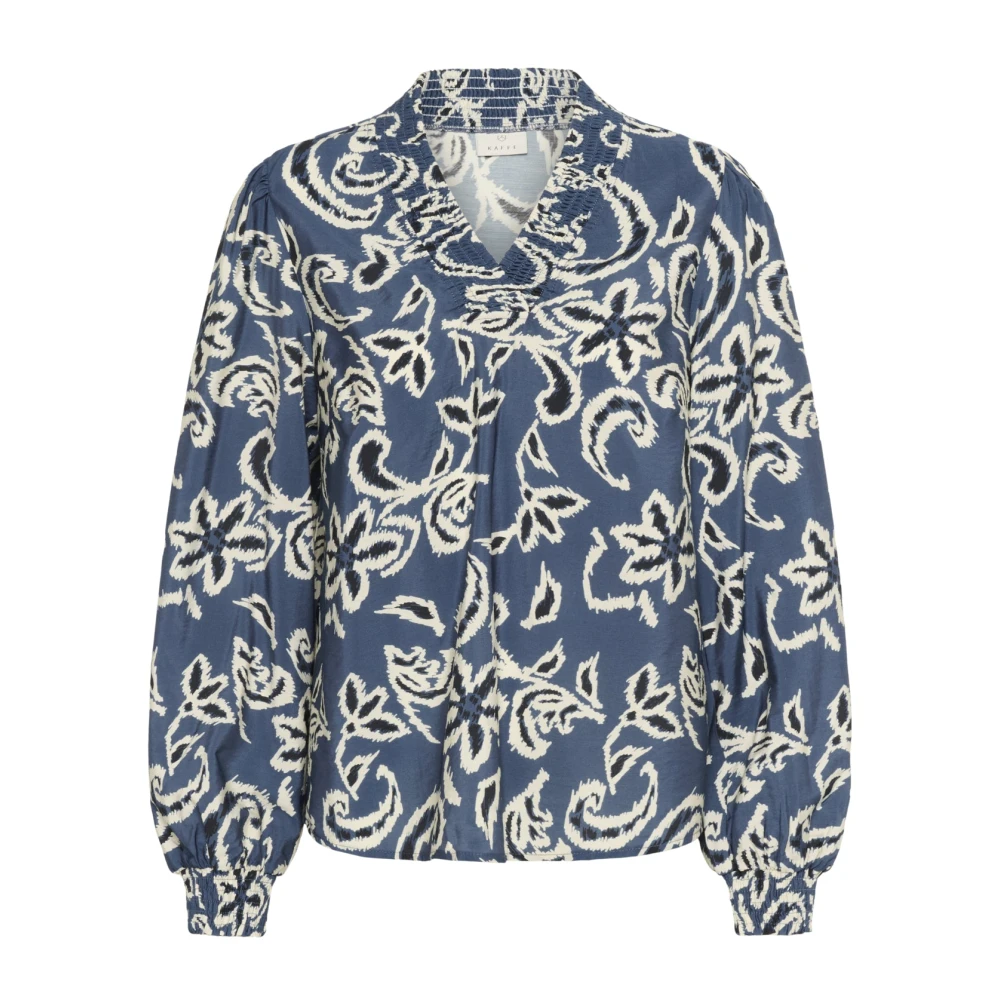 Kaffe Women's Blue Blouses, 3XL, Paisley Blouse With Puff Sleeves