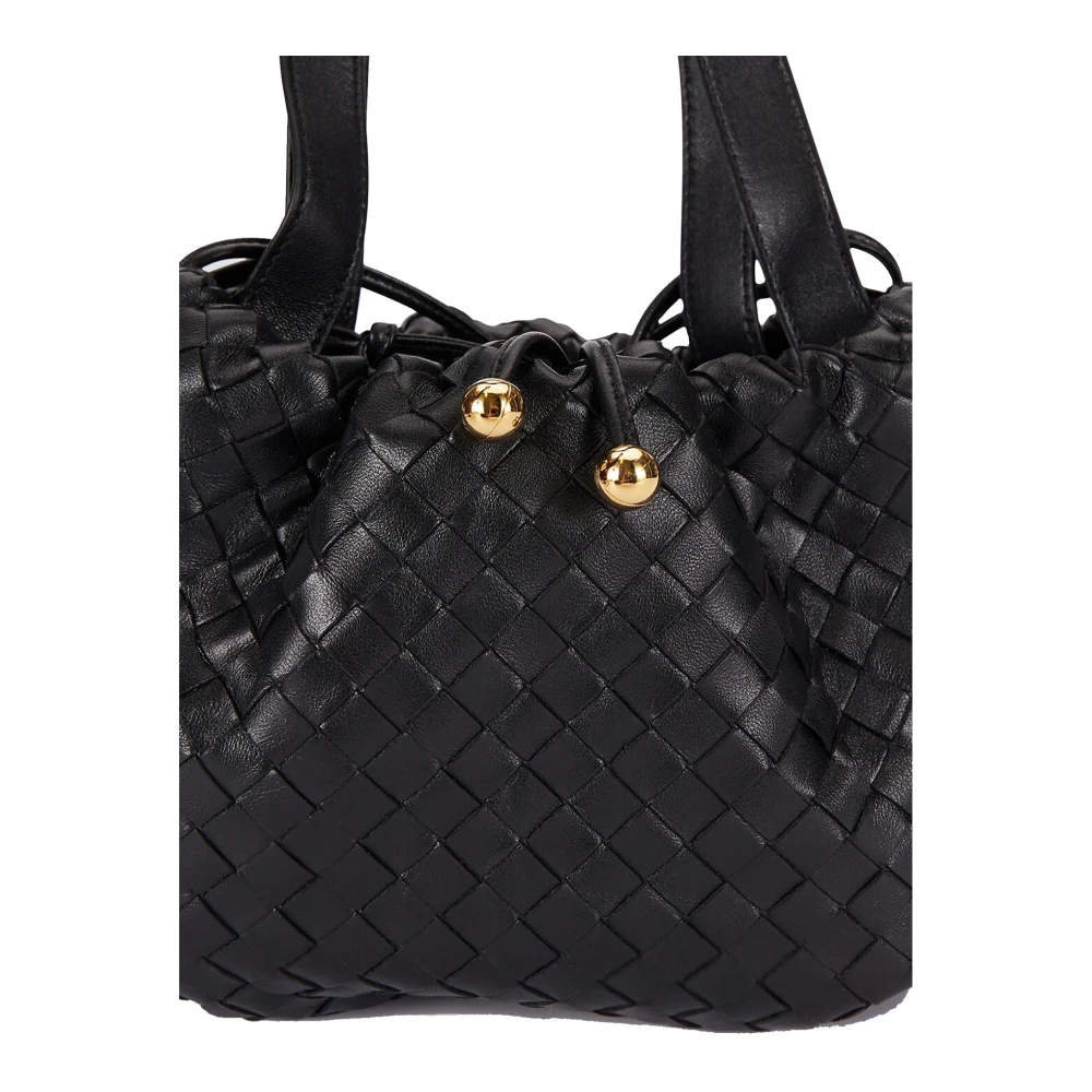 Bottega Veneta Lamsleren Schoudertas Koordsluiting Black Dames