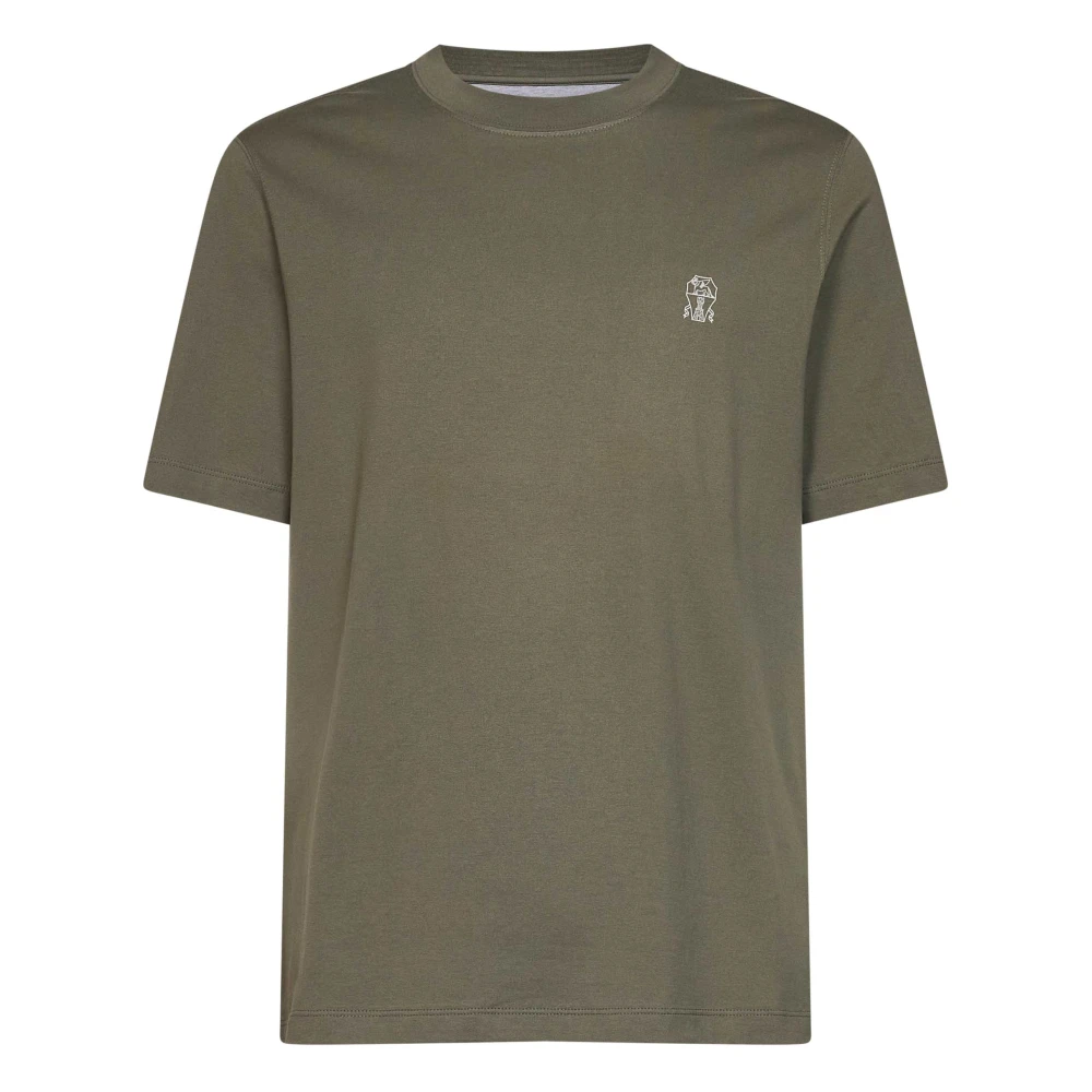 Brunello Cucinelli Green T-Shirts, Male, S, Crew-Neck T-Shirt