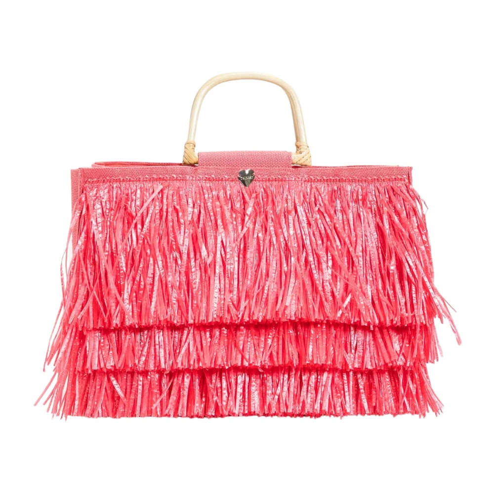 Twinset Koraalrode franje jute tas Red Dames