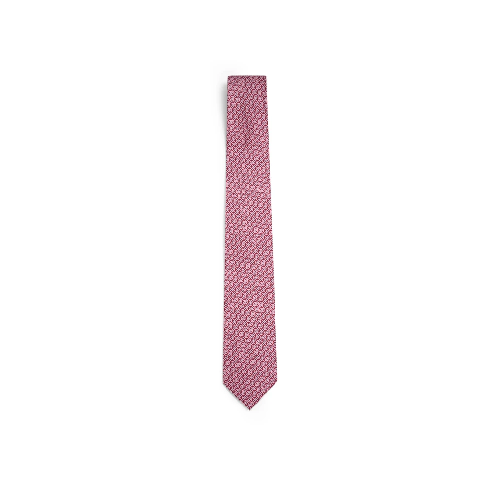 Ferragamo Men's Pink Ties, One Size, Red Silk Woven Gancini Pattern Tie