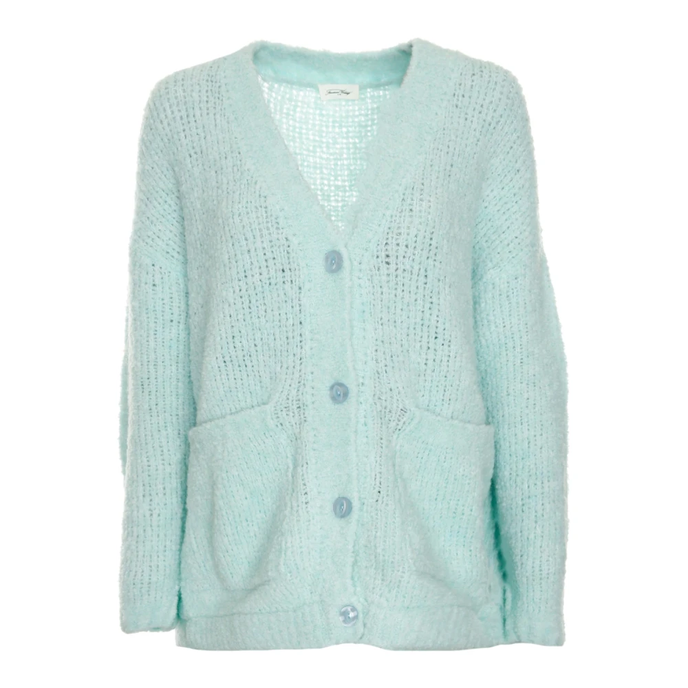 American Vintage Women's Blue Fluffy Cardigan With V-Neck And Buttons - Cardigans - M/L - Knitwear