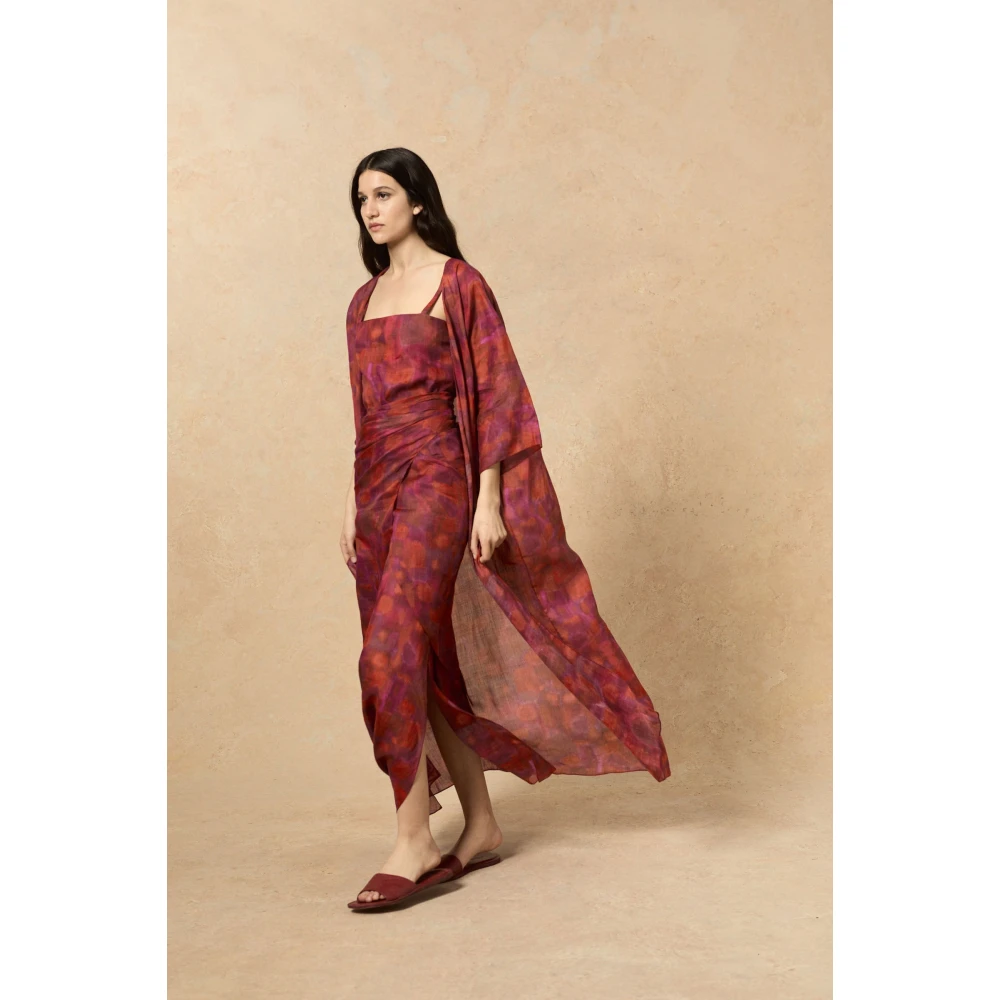Cortana Indira Print Lange Ramie Jas Red Dames