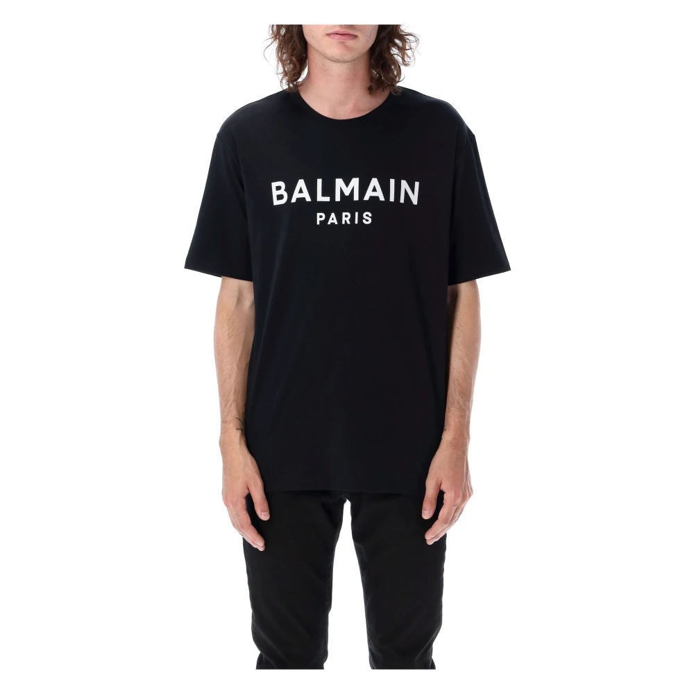 Balmain Logo T-Shirt met Ronde Hals en Korte Mouwen Black Heren