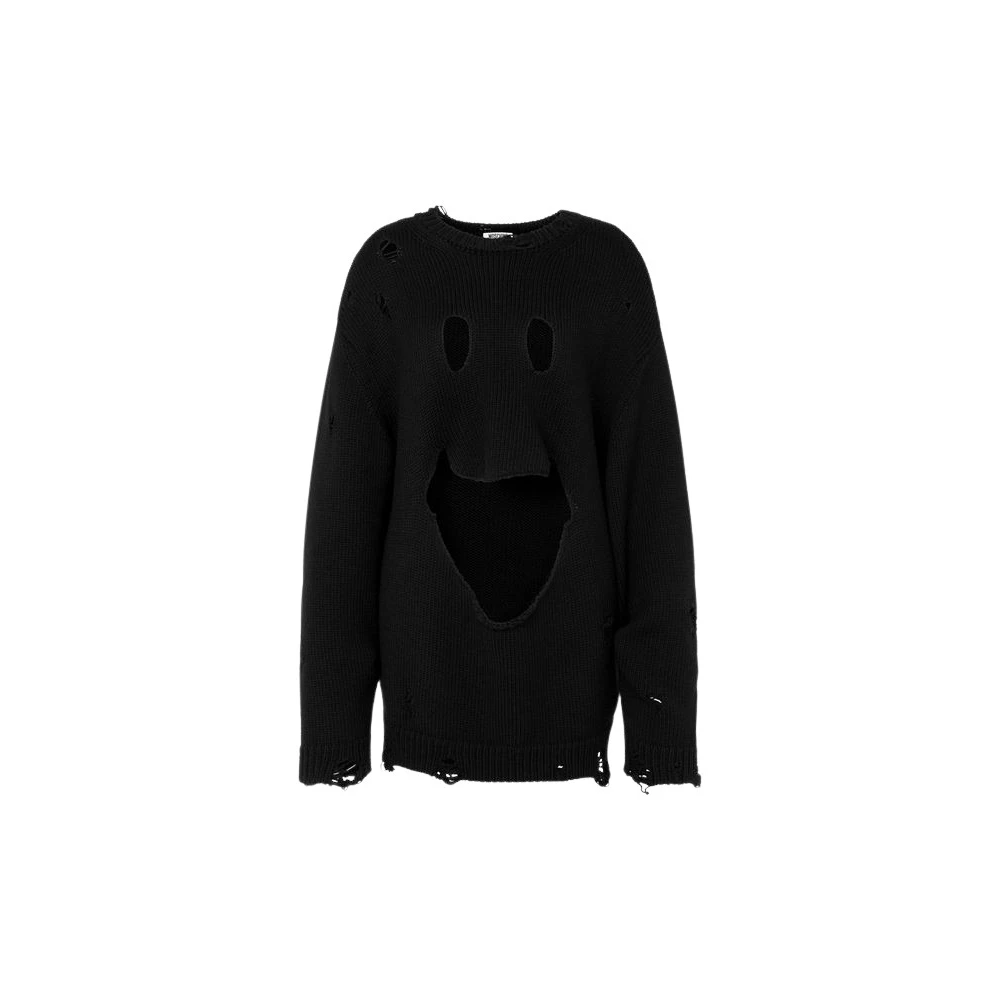 Moschino Women's Black Oversized Pullover In Carved Wool - Round-Neck Knitwear - Xs - Knitwear