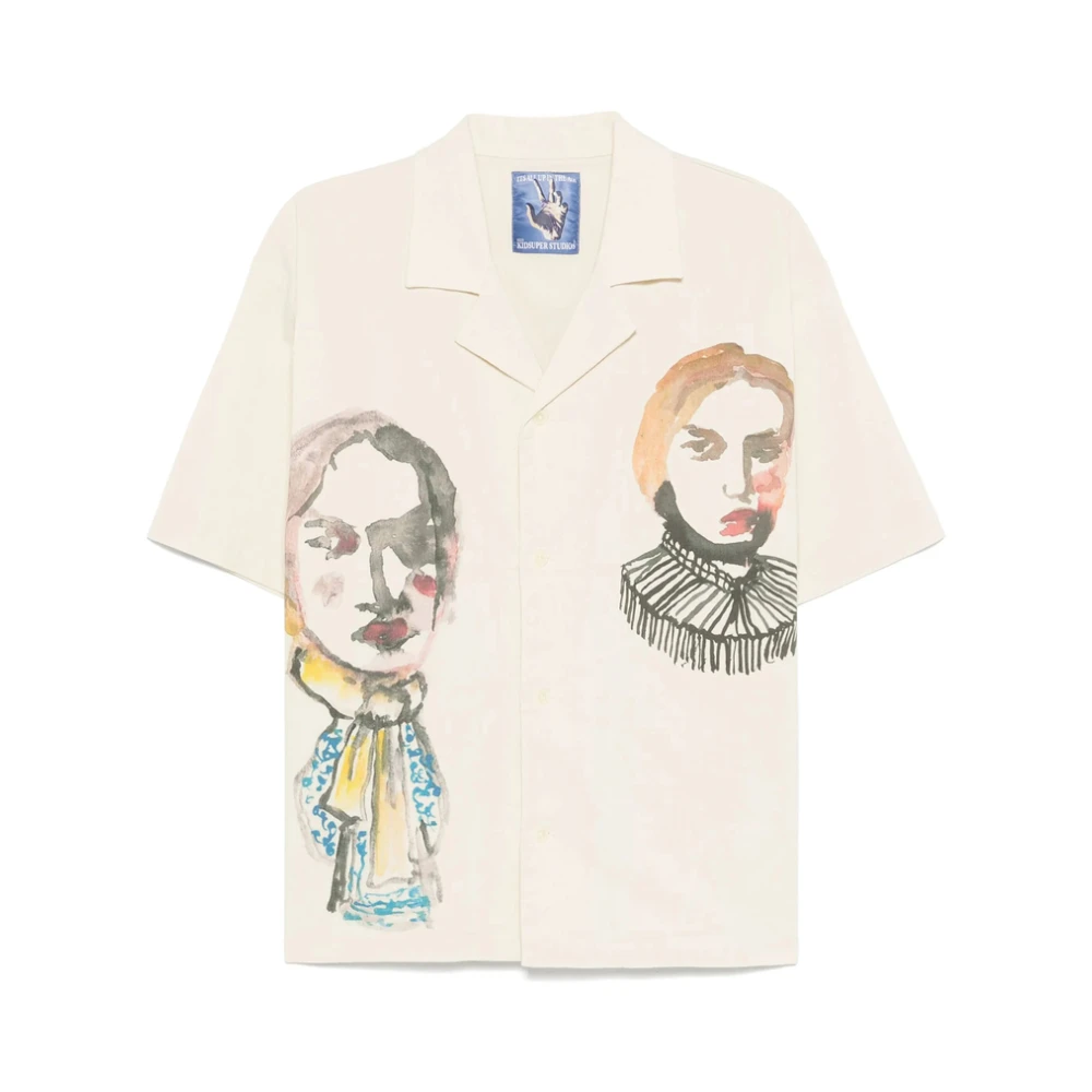 KidSuper Studios Illustration Print Camp Collar Shirt Beige Heren