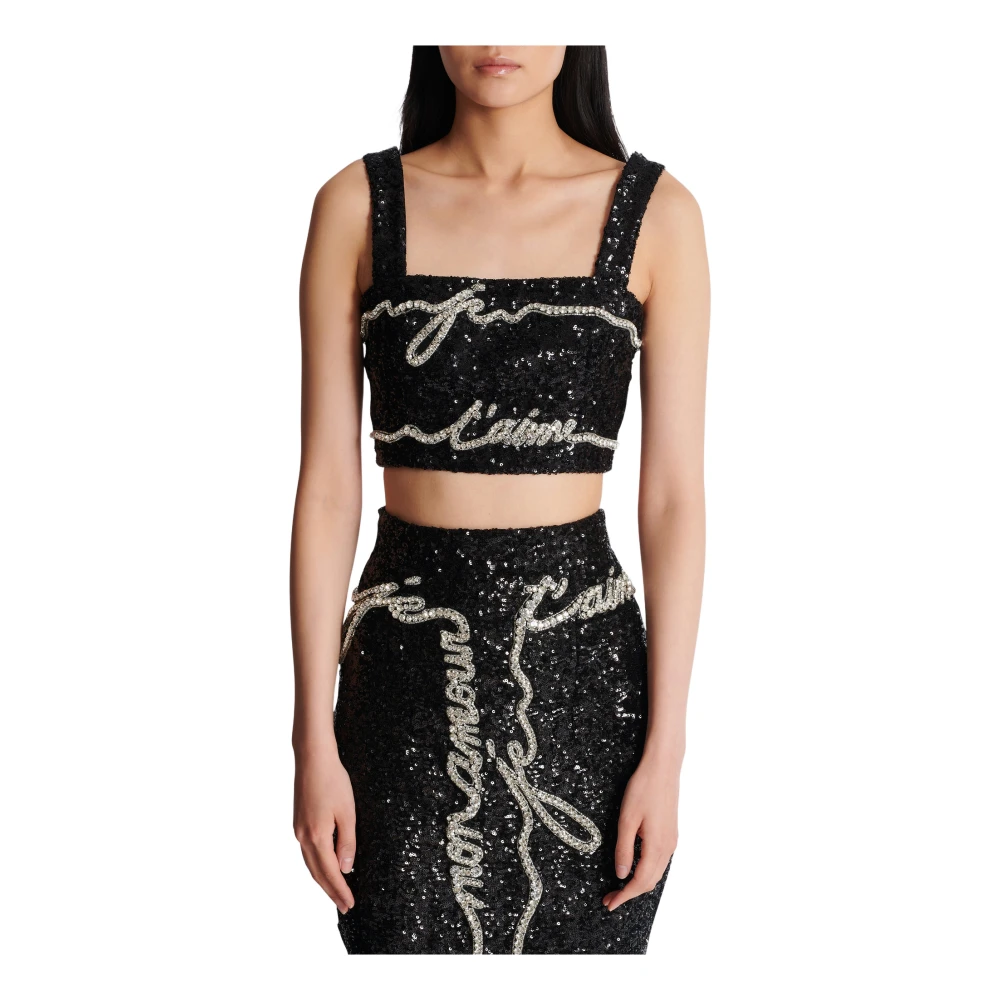 Balmain Top met 'Love Letter' borduursel Black Dames