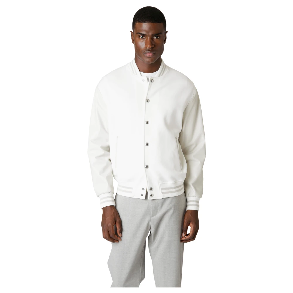 Eleventy Twee-Tone Katoen Polyamide en Nappa Bomber White Heren