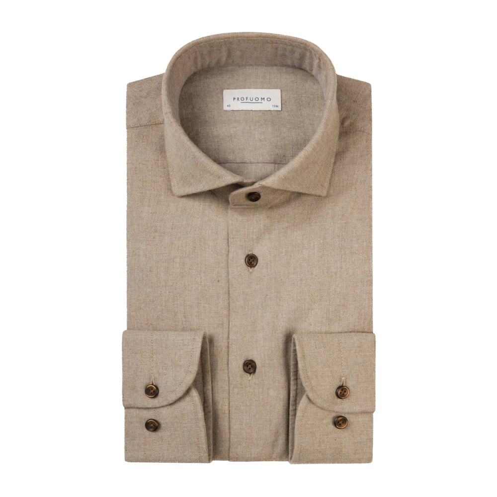 Profuomo Bruin Flanel Overhemd Klassiek Casual Must-Have Brown Heren