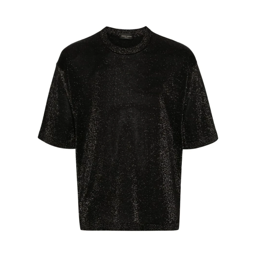 Roberto Collina Zwart Metallic T-Shirt met Lurex Details Black Heren