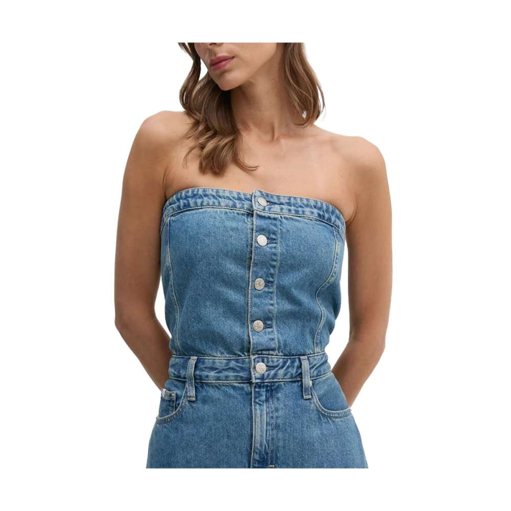 Calvin Klein Jeans Blauwe Katoenen Jurk Herfst Winter Collectie Blue Dames