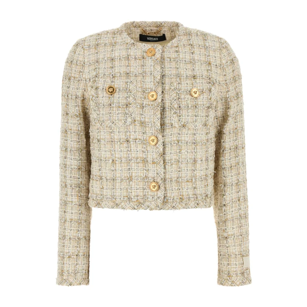 Versace Stijlvolle Multicolor Tweed Blazer Beige Dames