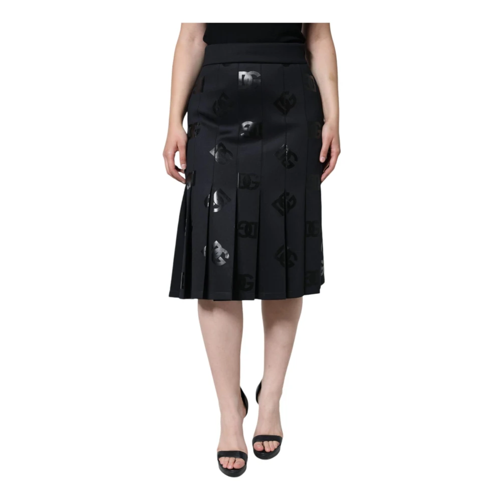 Dolce & Gabbana Zwarte Geplooide Midi Rok Ritssluiting Black Dames