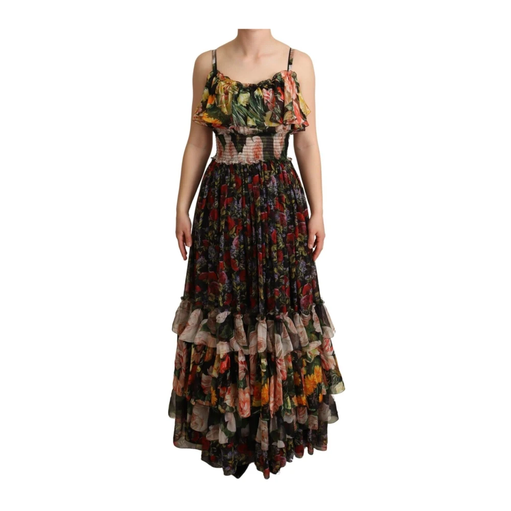 Dolce & Gabbana Women's Multicolor Maxi Dresses, S, Floral Chiffon Tiered Dress